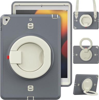 NIKCORP Zaštitna maska za iPad 9.7" (2017/2018) s rotirajućim stalkom 360° i naramenicom trodijelna, siva